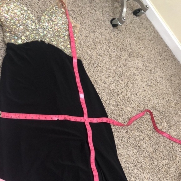 Poly USA By Neblon Gown Maxi Dress Size Small Petite Black Rhinestone - Picture 9 of 12